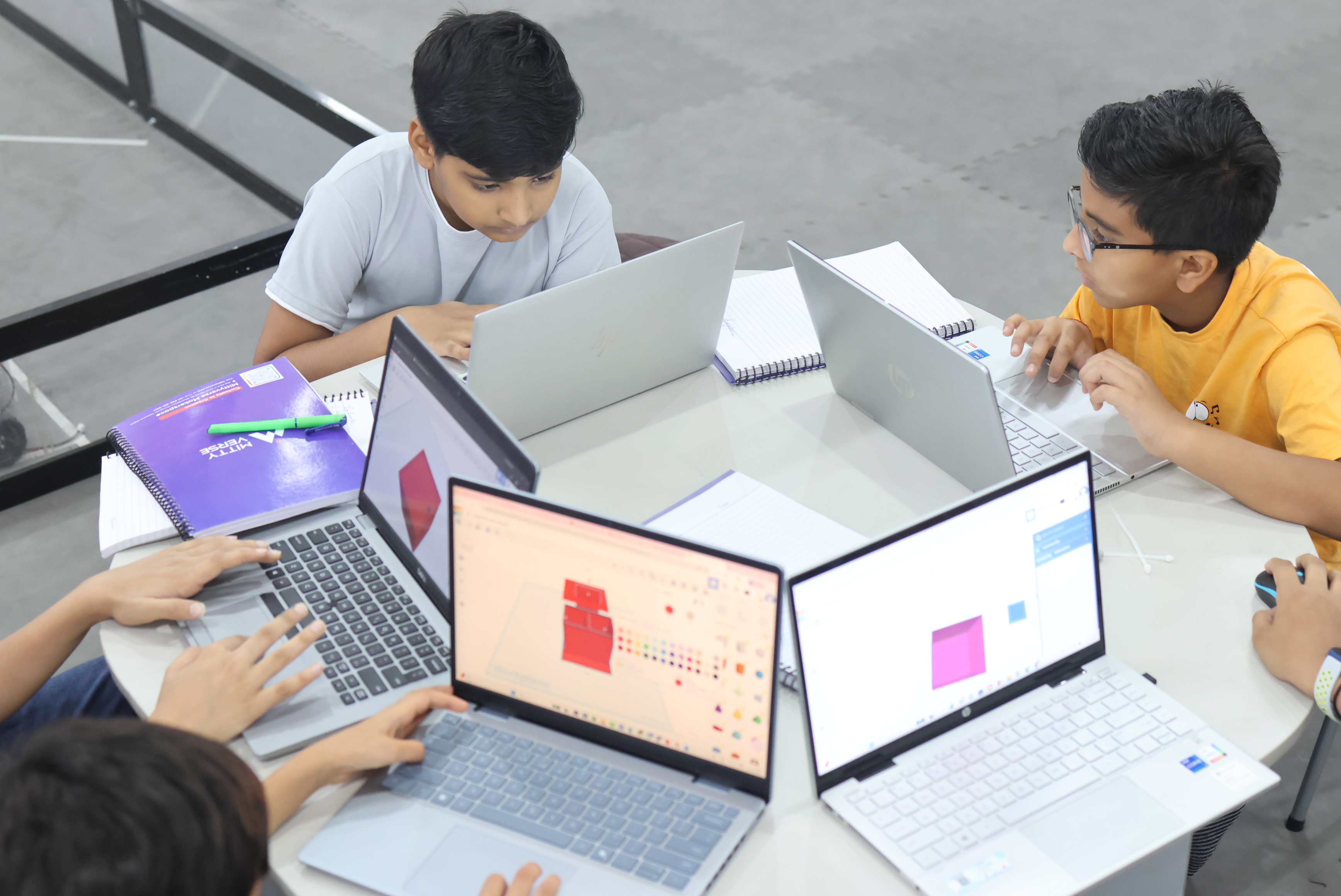 Student designing a 3D model on computer at MittyVerse makerspace Gurugram Gurgaon