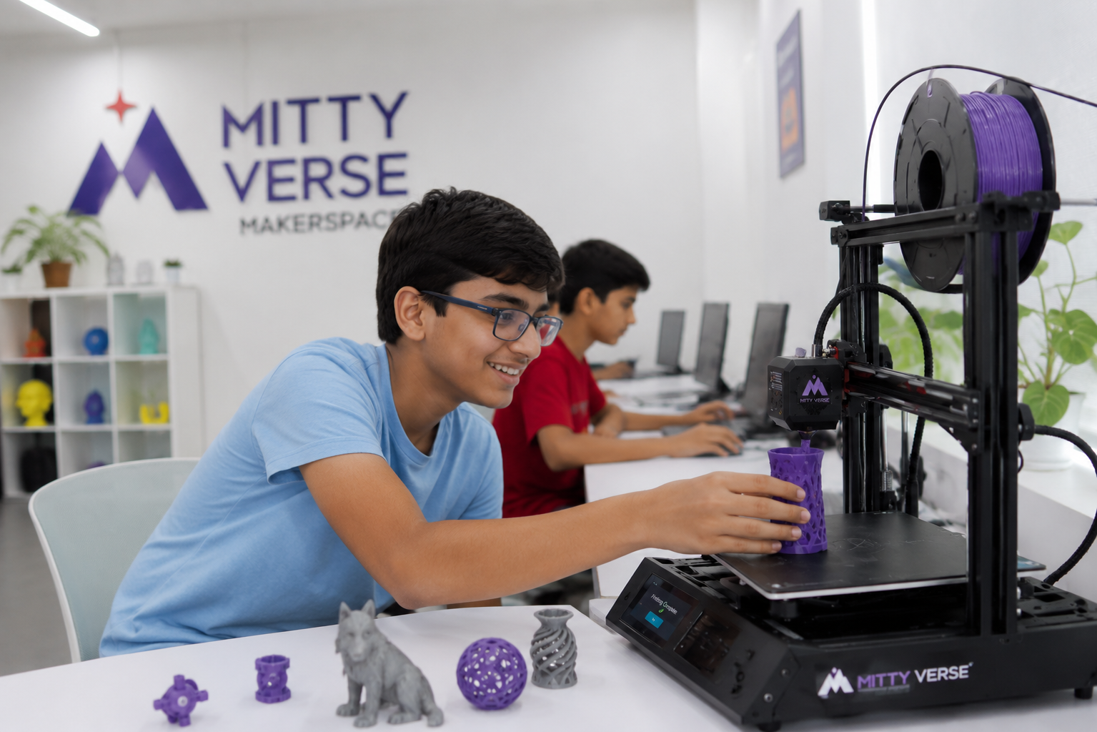 3D printed object coming out of printer at MittyVerse makerspace Gurugram