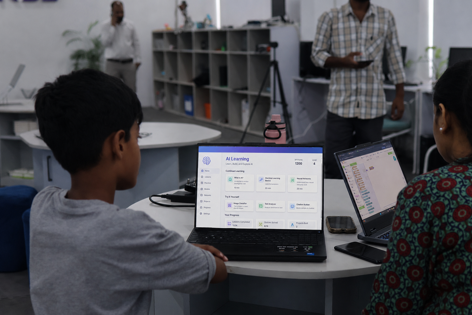 Instructor teaching AI concepts to students at MittyVerse STEAM centre Gurugram