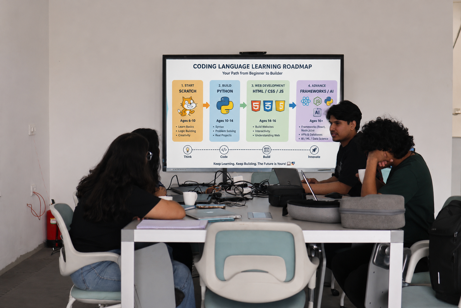 Coding language learning roadmap for students aged 6 to 18
