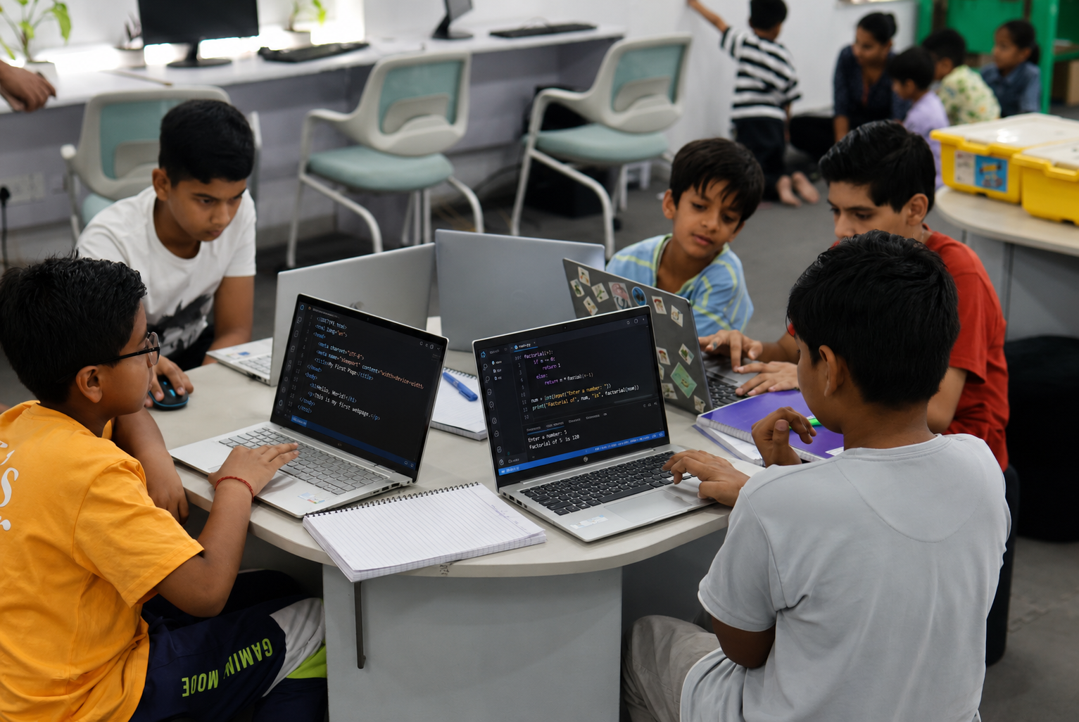 Small batch coding class for students at MittyVerse Makerspace Gurugram